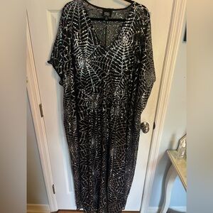 Unique Vintage Black and Silver Sequin Spiderweb Kaftan